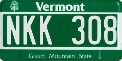 VT license plate NKK308