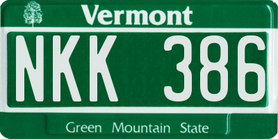 VT license plate NKK386