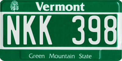 VT license plate NKK398