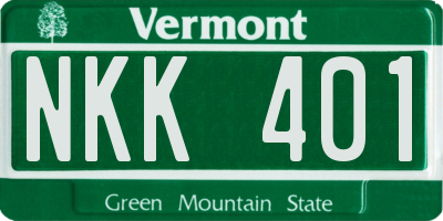 VT license plate NKK401