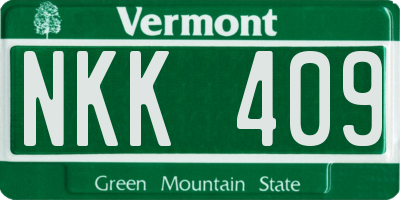 VT license plate NKK409