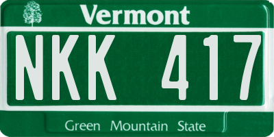 VT license plate NKK417