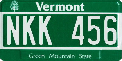 VT license plate NKK456