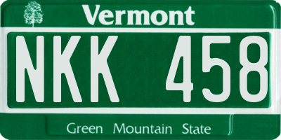 VT license plate NKK458