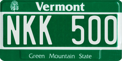 VT license plate NKK500