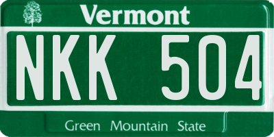 VT license plate NKK504