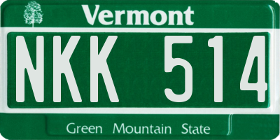 VT license plate NKK514