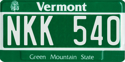 VT license plate NKK540
