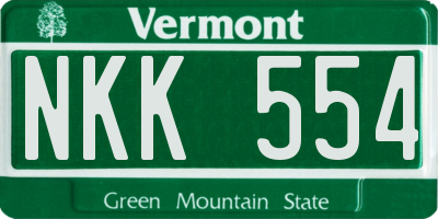 VT license plate NKK554