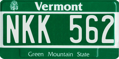 VT license plate NKK562