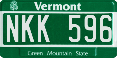 VT license plate NKK596