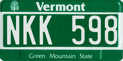VT license plate NKK598