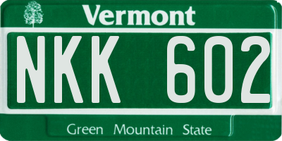 VT license plate NKK602