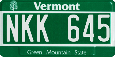 VT license plate NKK645