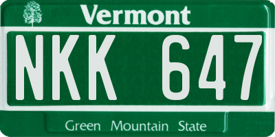 VT license plate NKK647