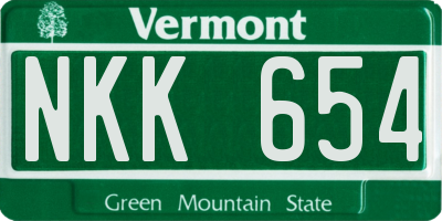 VT license plate NKK654