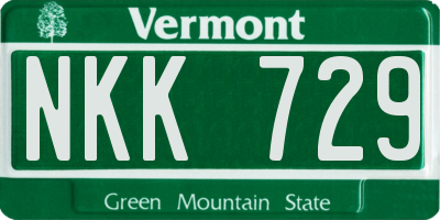 VT license plate NKK729