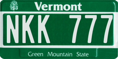 VT license plate NKK777