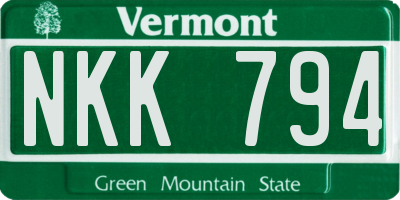 VT license plate NKK794