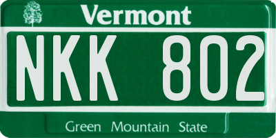 VT license plate NKK802