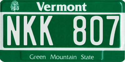 VT license plate NKK807