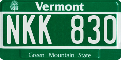 VT license plate NKK830