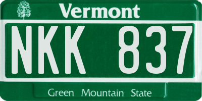 VT license plate NKK837