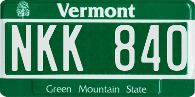 VT license plate NKK840