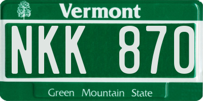 VT license plate NKK870