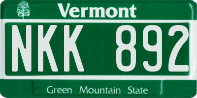 VT license plate NKK892
