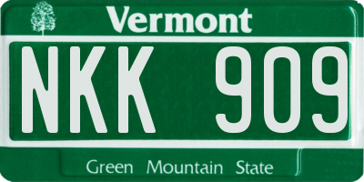 VT license plate NKK909