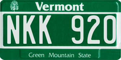 VT license plate NKK920