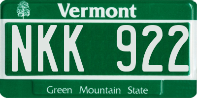 VT license plate NKK922