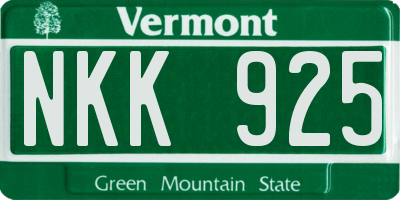 VT license plate NKK925