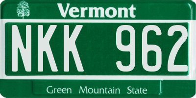 VT license plate NKK962