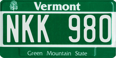 VT license plate NKK980