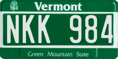 VT license plate NKK984