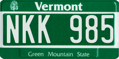VT license plate NKK985