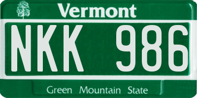 VT license plate NKK986