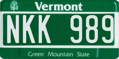 VT license plate NKK989