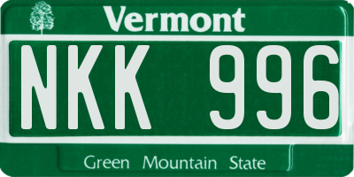 VT license plate NKK996
