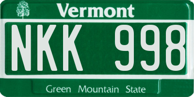 VT license plate NKK998
