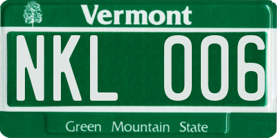 VT license plate NKL006
