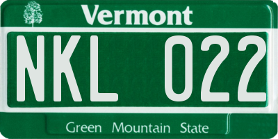 VT license plate NKL022