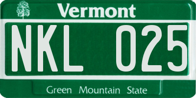VT license plate NKL025