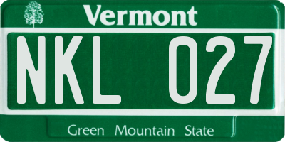 VT license plate NKL027
