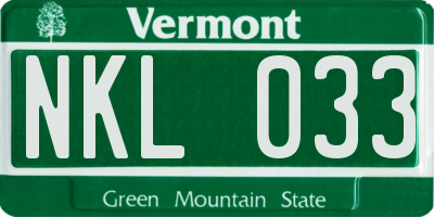 VT license plate NKL033