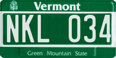 VT license plate NKL034