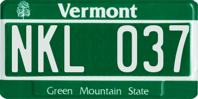 VT license plate NKL037