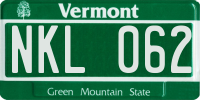 VT license plate NKL062